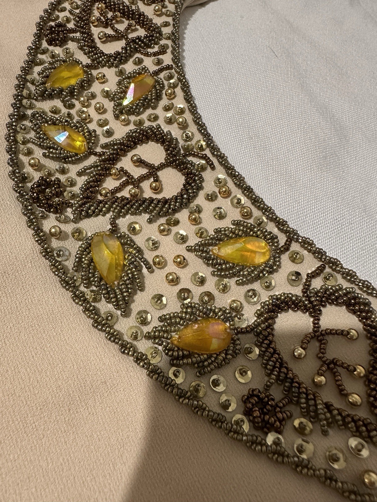 Vintage 50s 60s Sz S / M gold beaded sequin formal evening maxi gown dress party