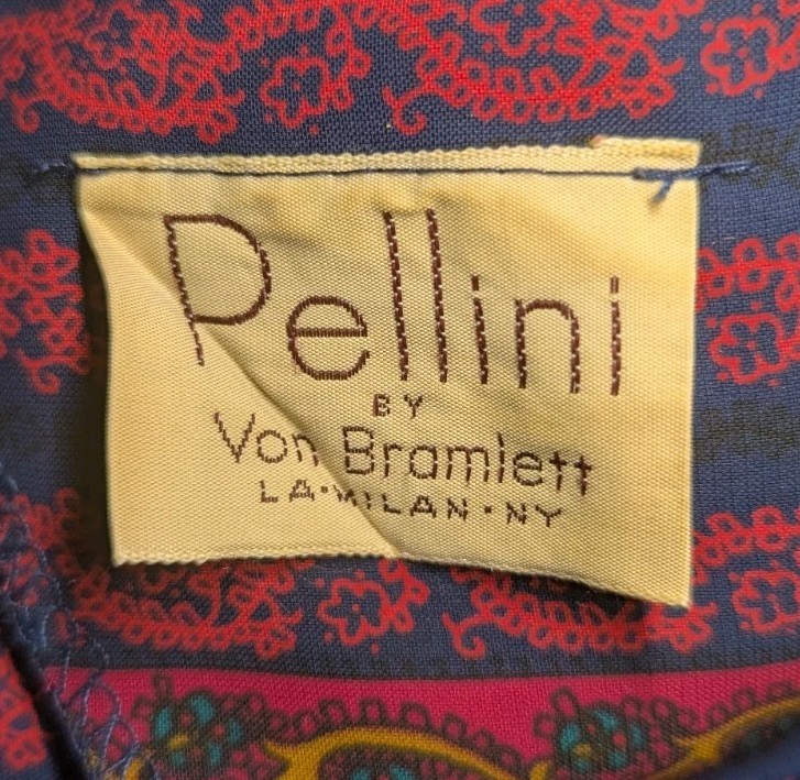 PELLINI By VON BRAMLETT Navy Blue Hot Pink SECRETARY Dress PAISLEY Vintage 80’s