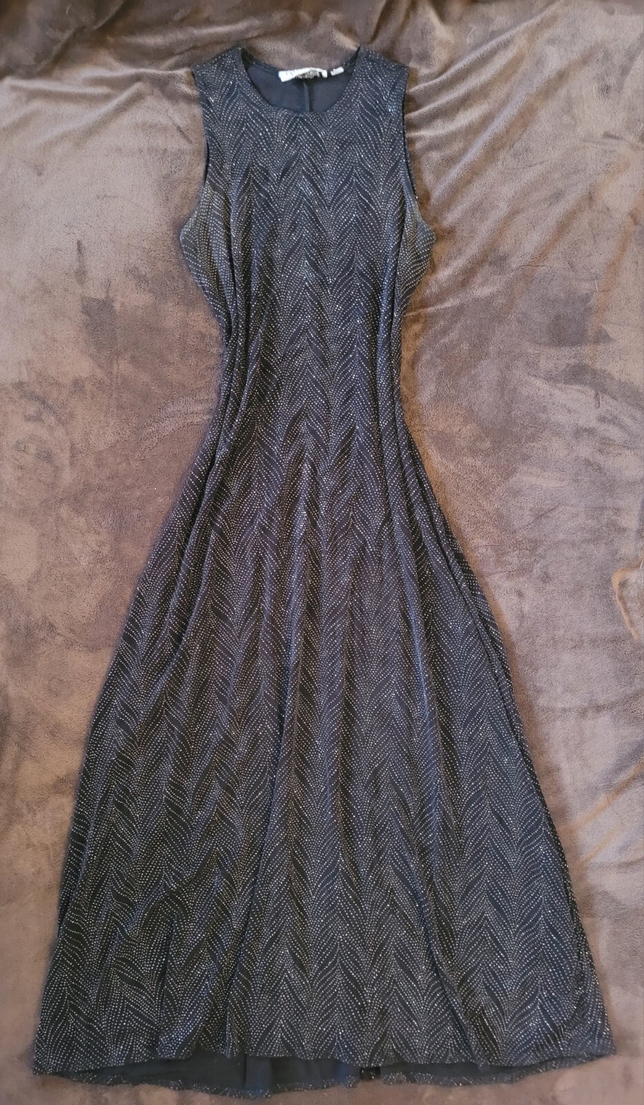 Vintage Marian And Maral Maxi Dress Black Silver Glitter Pattern Y2K 90s Grunge