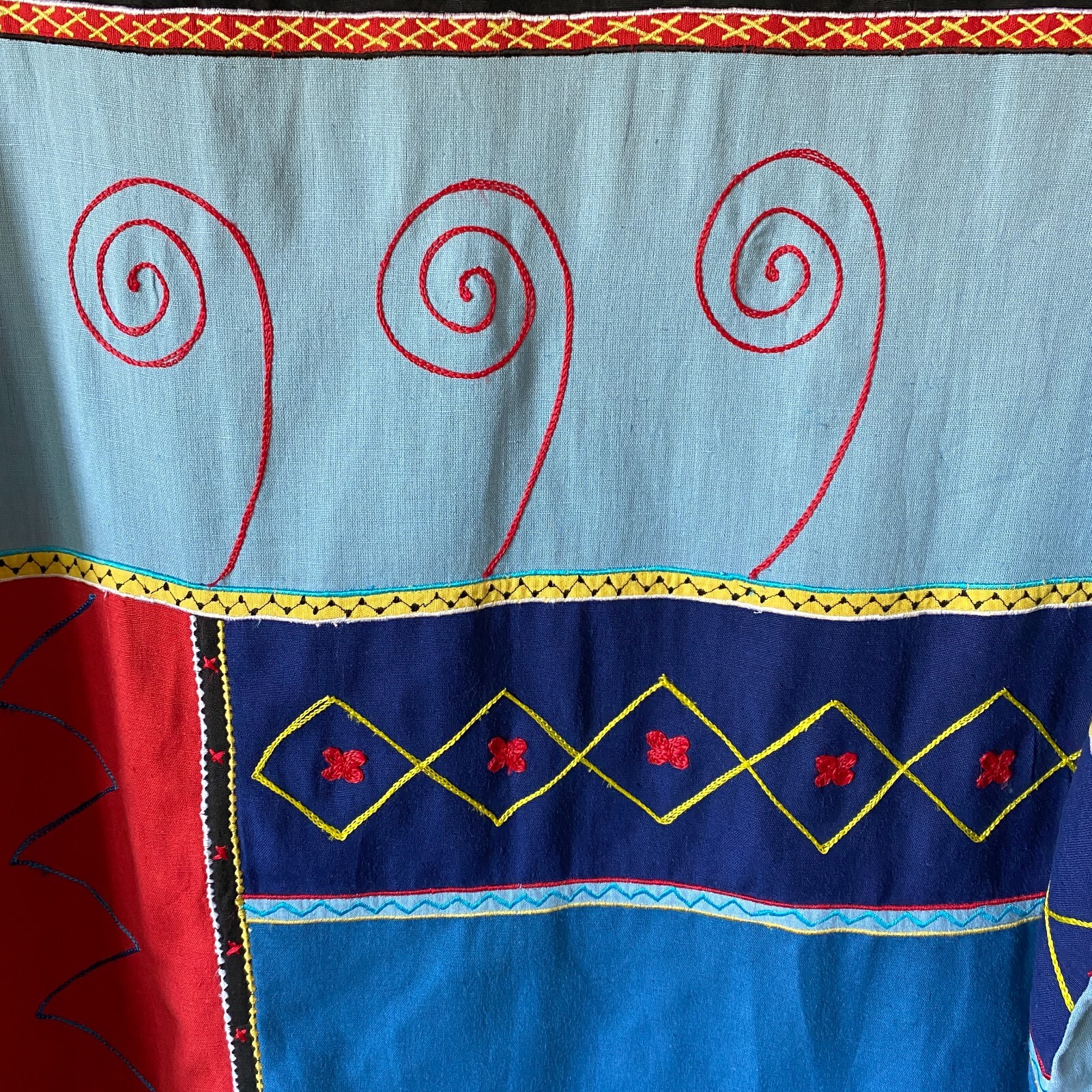 Vintage Indigo Moon Embroidered Patchwork Jacket Art to Wear Retro Abstract Boho