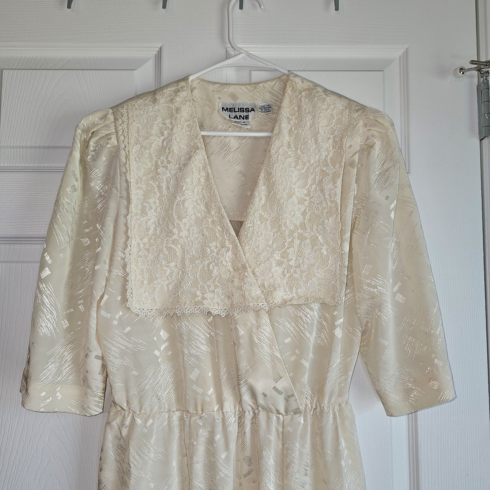 Vintage 80s Melissa Lane Cottagecore Collar Eyelet Lace Shoulder Pads Dress 14