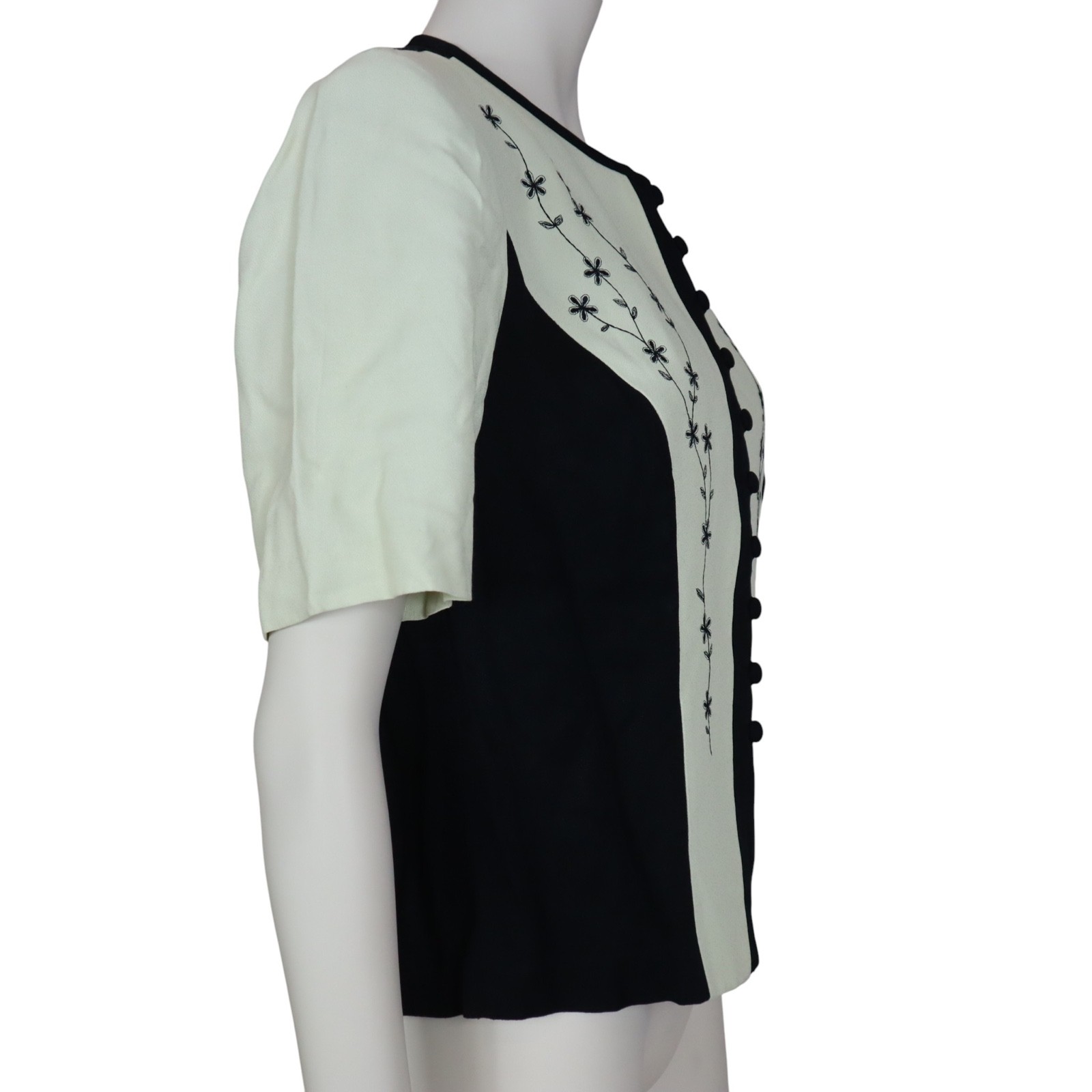 Vintage DJ Summers Top Embroidered Floral Ivory Short Sleeve 80s Women’s Medium