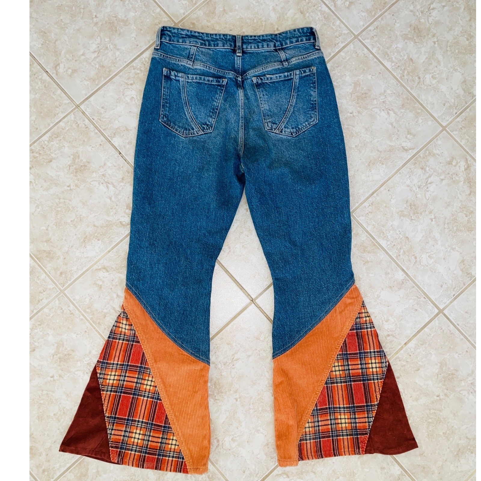 Free People Flashback Flare Jeans Patchwork Festival Western Sz 31