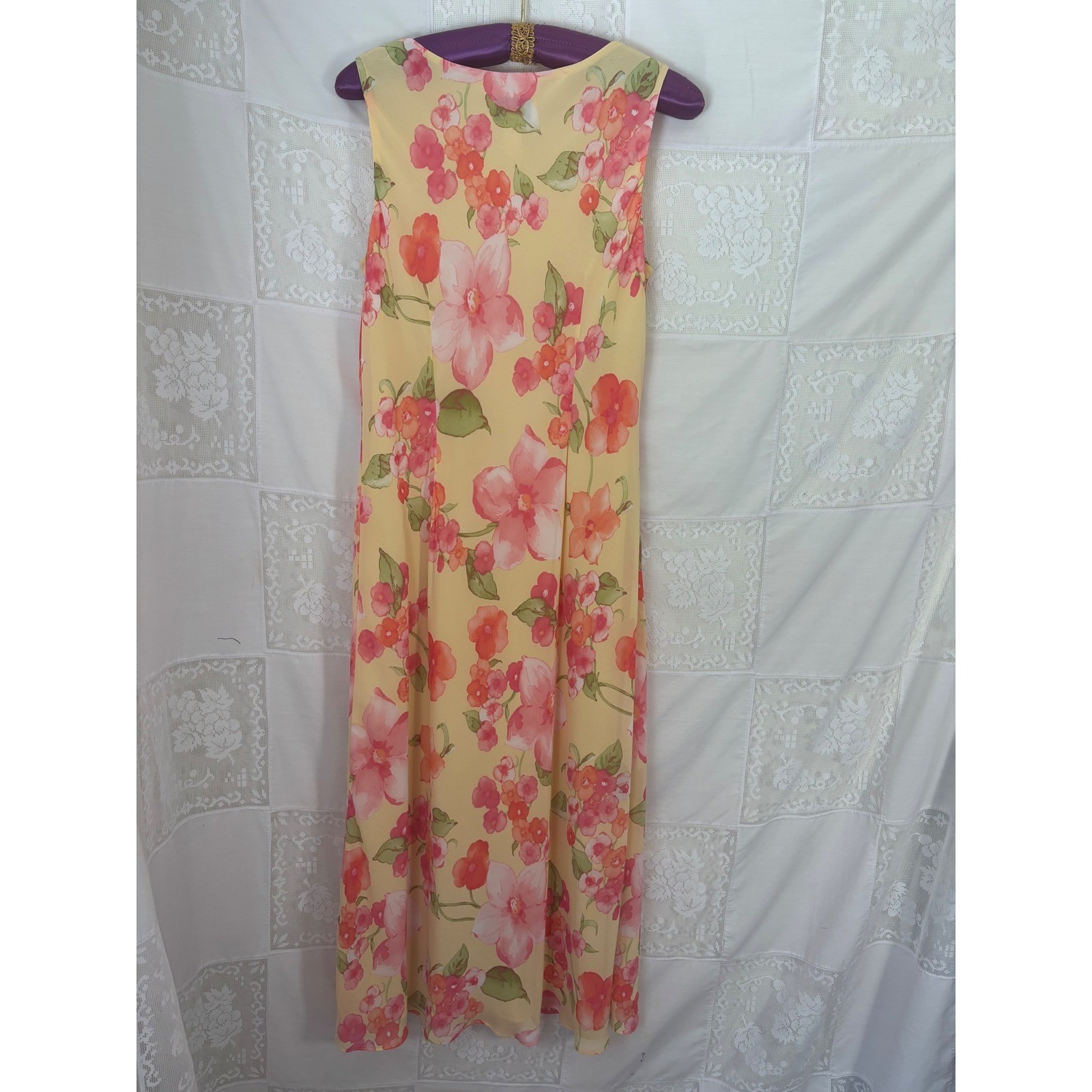 VTG 90’s/ Early 2000’s Butter Yellow Pink Floral Whimsy Jumper Dress Size L