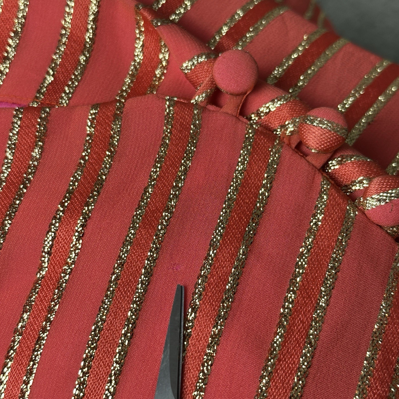 Vintage Robert-David Morton Orange Gold Metallic Stripe Cocktail Dress 70s Small