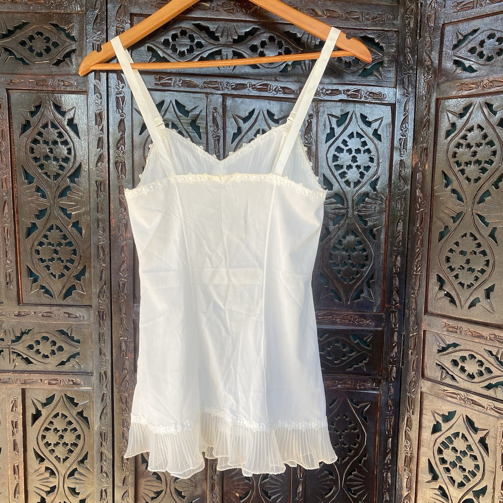 VTG Ivory Lace Mini Nightgown Slip Dress Womens S Ruffle Boudoir Cami Coquette