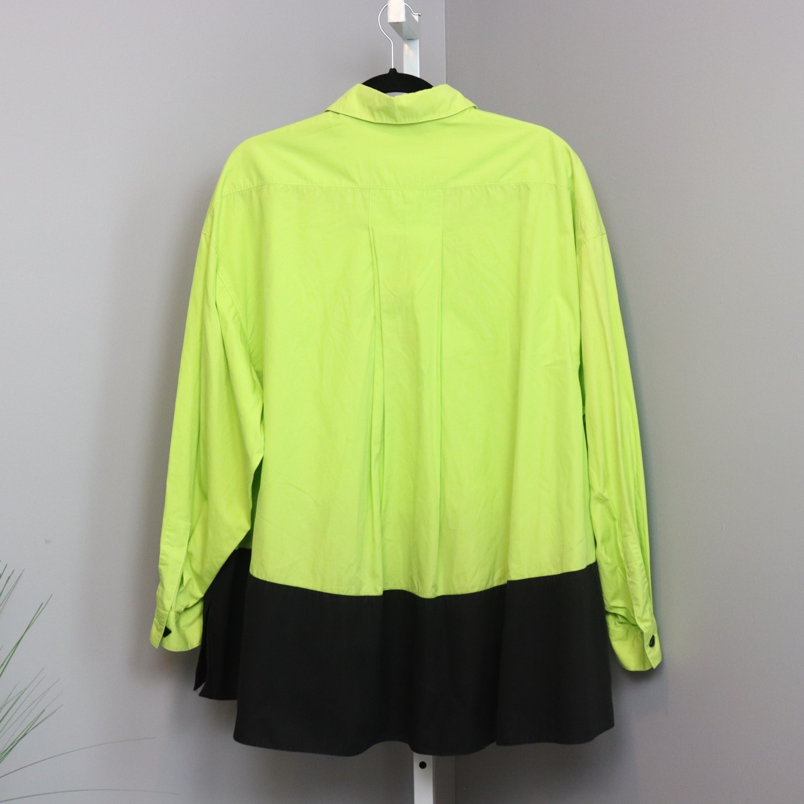 Vintage Claude Montana Neon Green Black Colorblock Blouse Italy Size 46