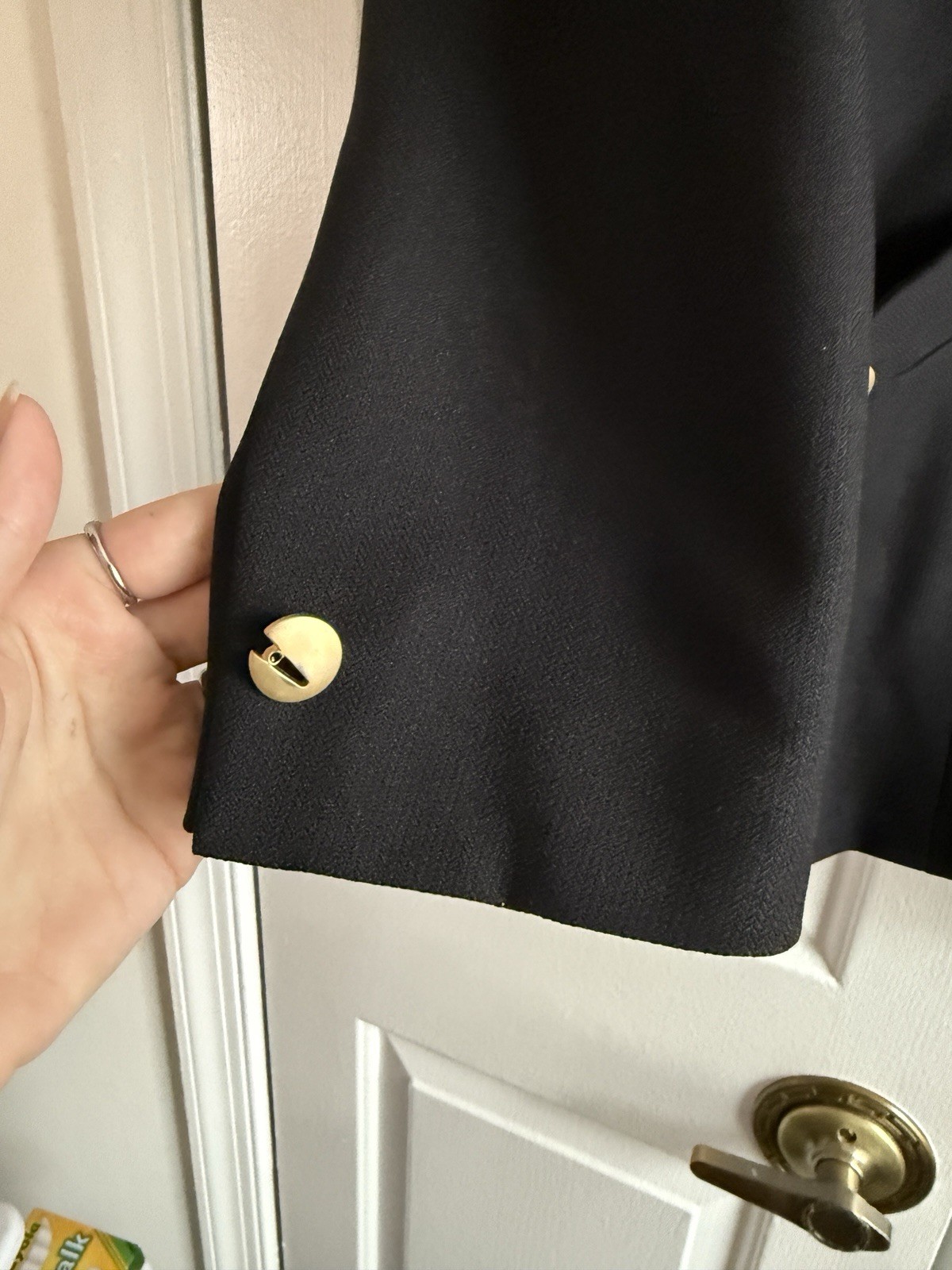 Vintage Dame Black Wool & Silk Blazer with Gold accents sz L-XL/EU 44