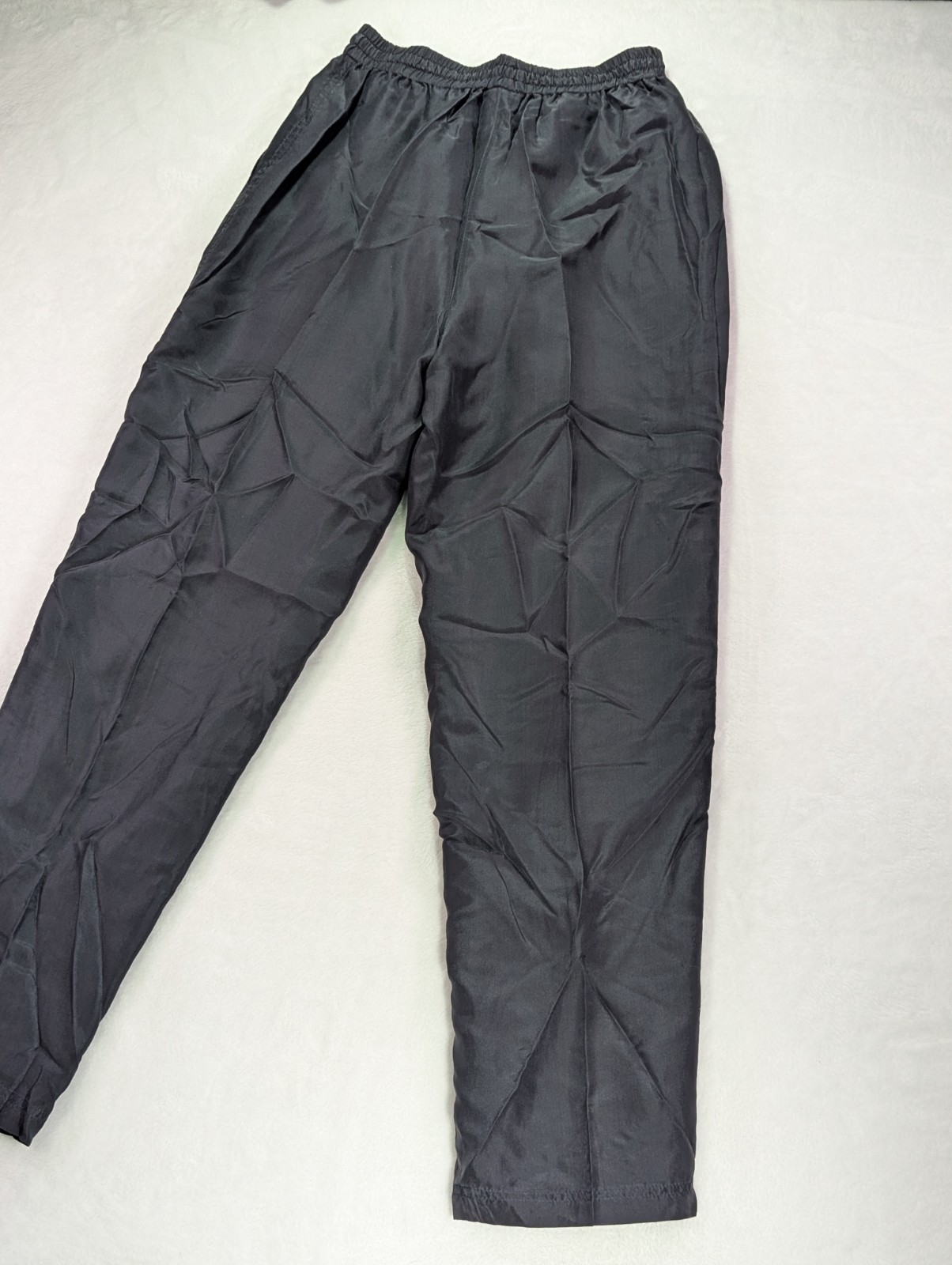 Vintage 80s Black Silk Track Pants Womens Size S Straight Leg Lined Pockets