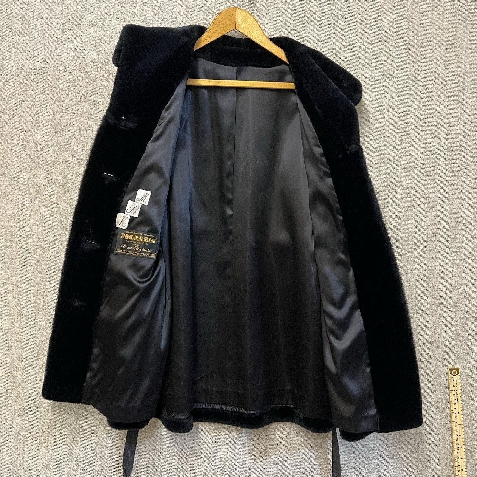 Borgazia Career Originals Vintage Faux Fur Coat Womens 10 Black Belted READ