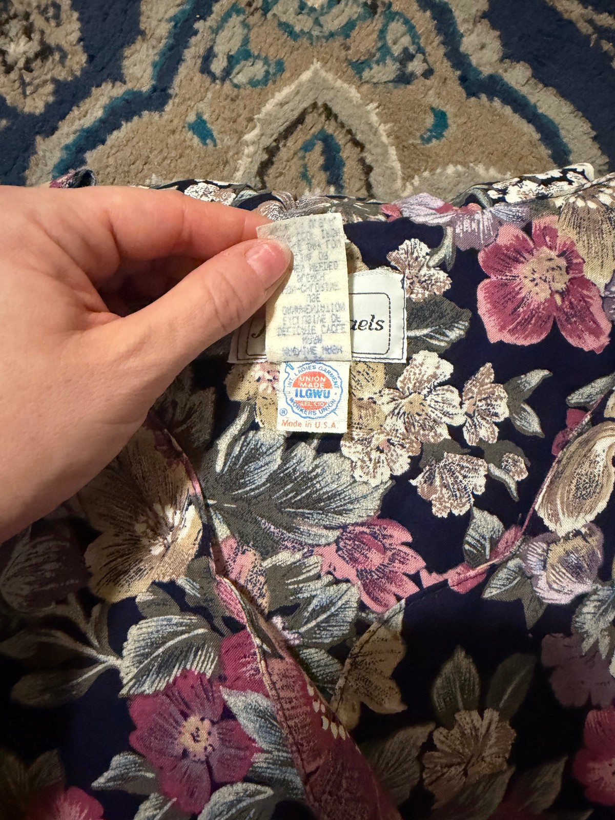 Vintage 80s-90s Jodi Michaels navy floral basque waist dress US7