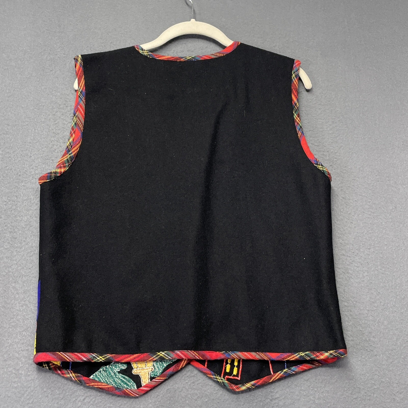 Vtg Ashley Hill Christmas Vest Ugly Sweater Wool Embellished Santa Reindeer