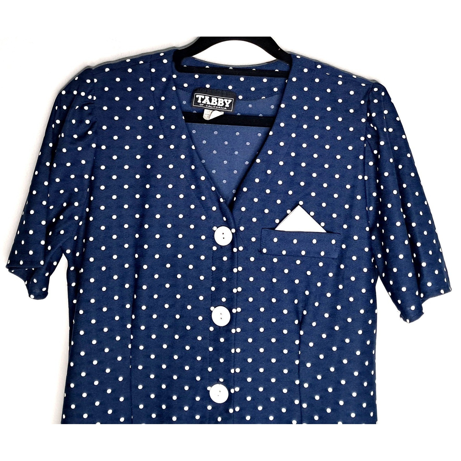 Vintage Polka Dot Mini Dress Womens Size 10 Navy Blue Ruffle Tabby of California