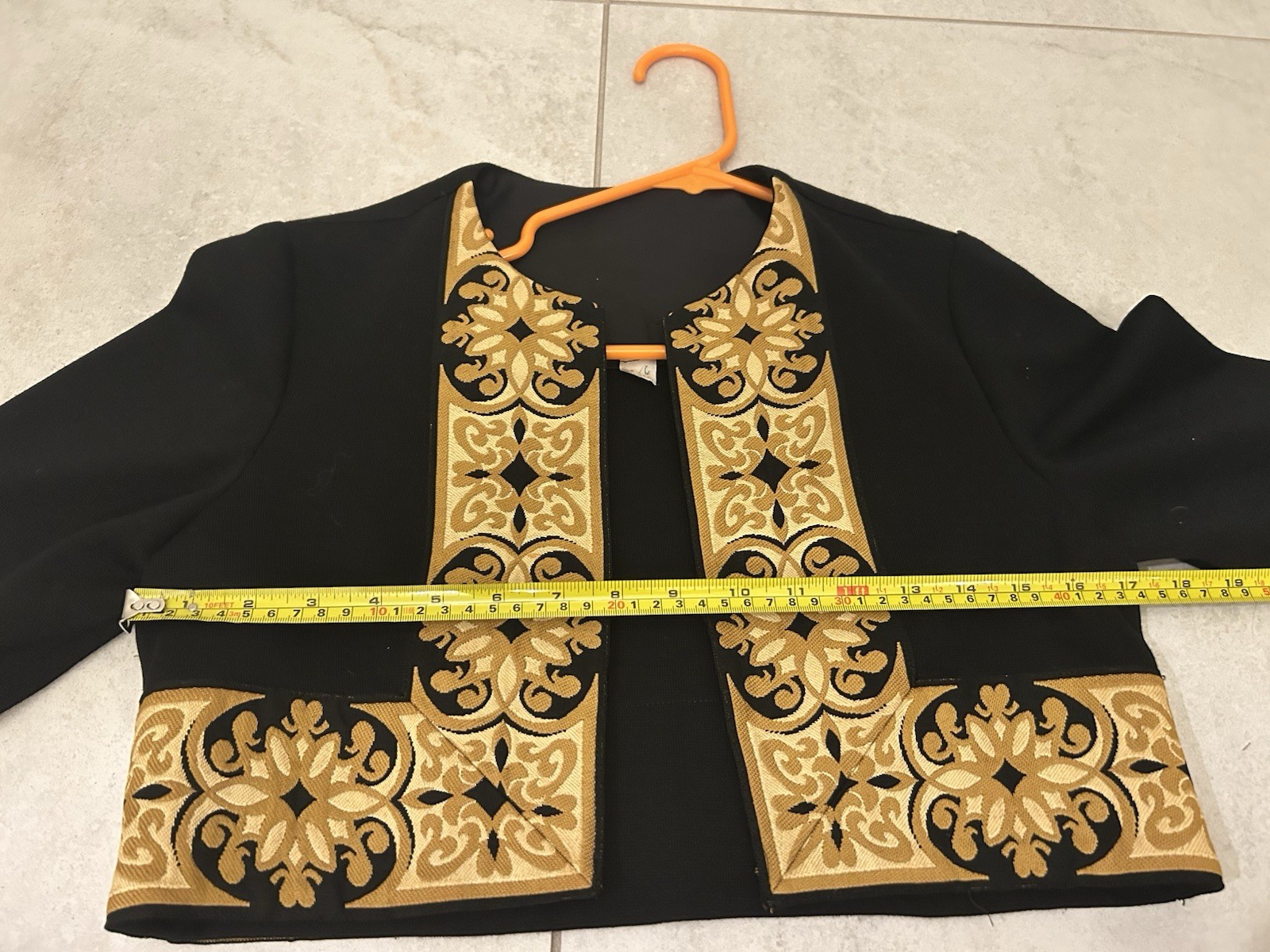 Vintage 80s Black Gold Embroidered Cropped Bolero Jacket Size 8 Womens Mariachi