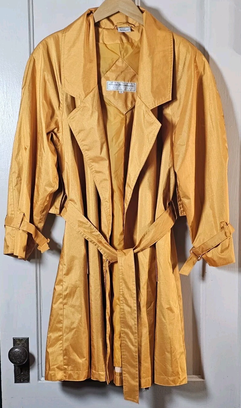 Vtg Maggie Lawrence Coat Women Size 6 Pumpkin Spice Gold Rain Career Belt Trench