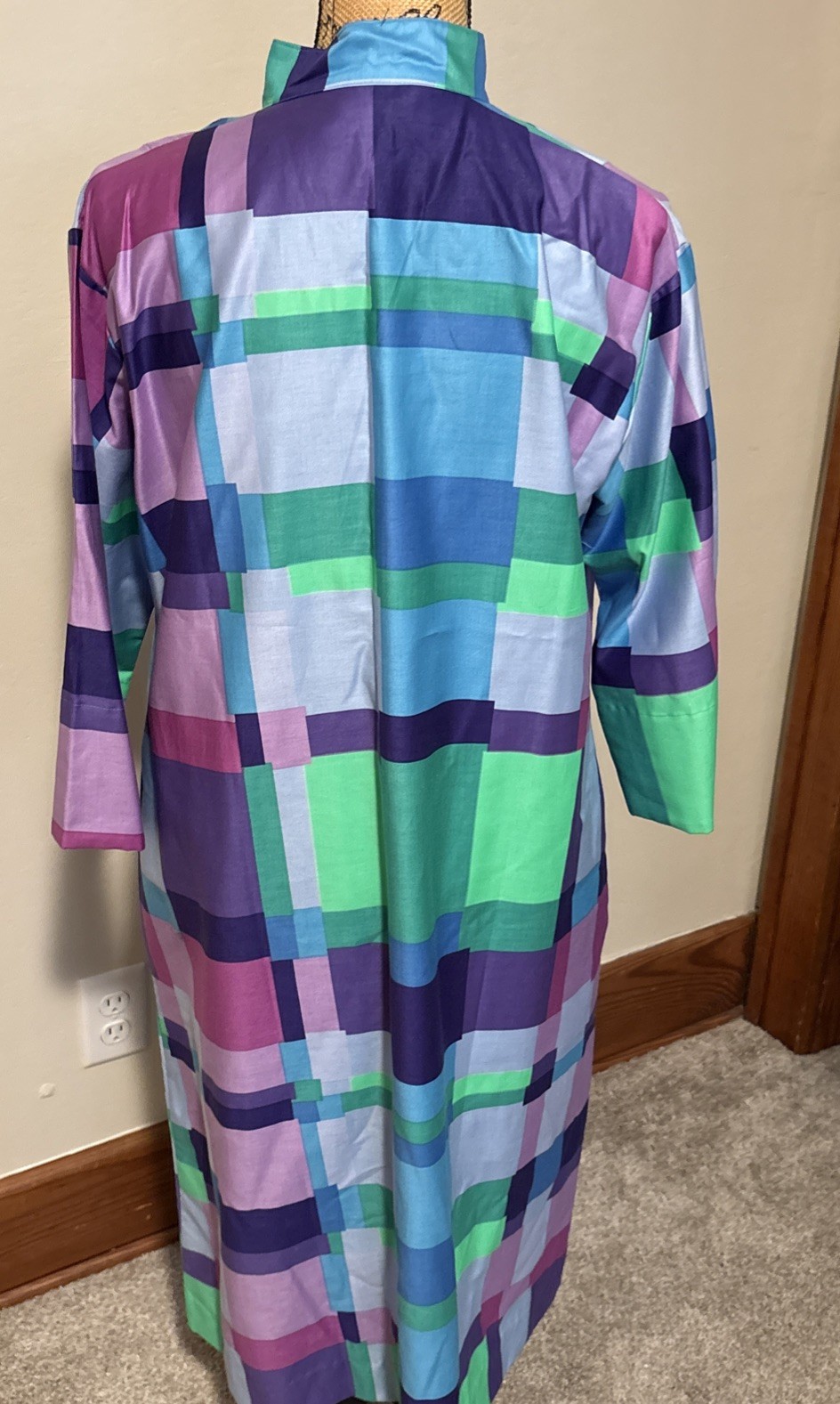 Vintage Fab 60s/ Catherine Ogust Blue color block cotton Caftan Medium size.
