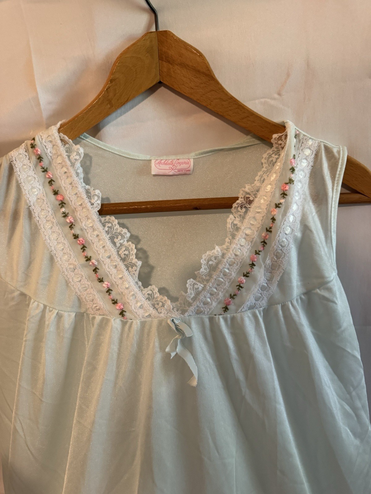 Vinatge Archdale Lingerie Small Blue Nylon Lace Floral Trim Sleepwear