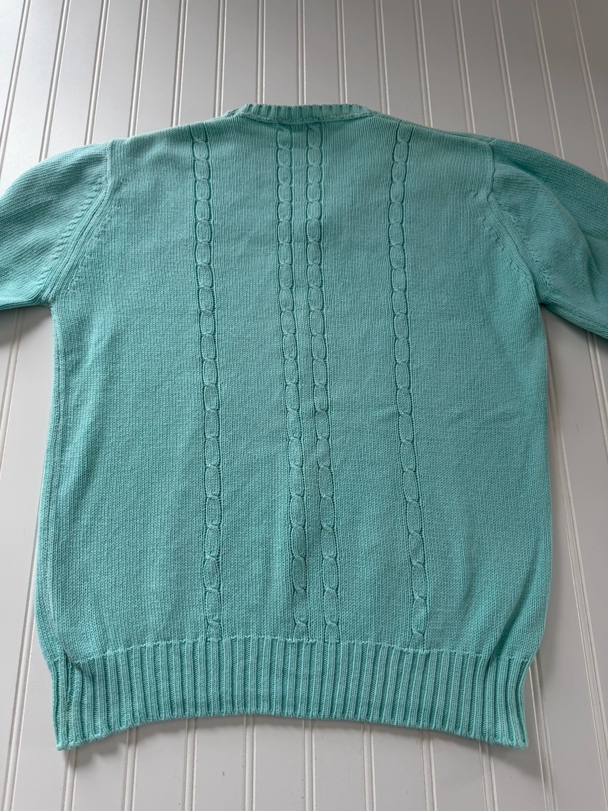 Vintage Golf Cable Knit V-Neck Sweater Aqua Blue Women XL Lady Pickering