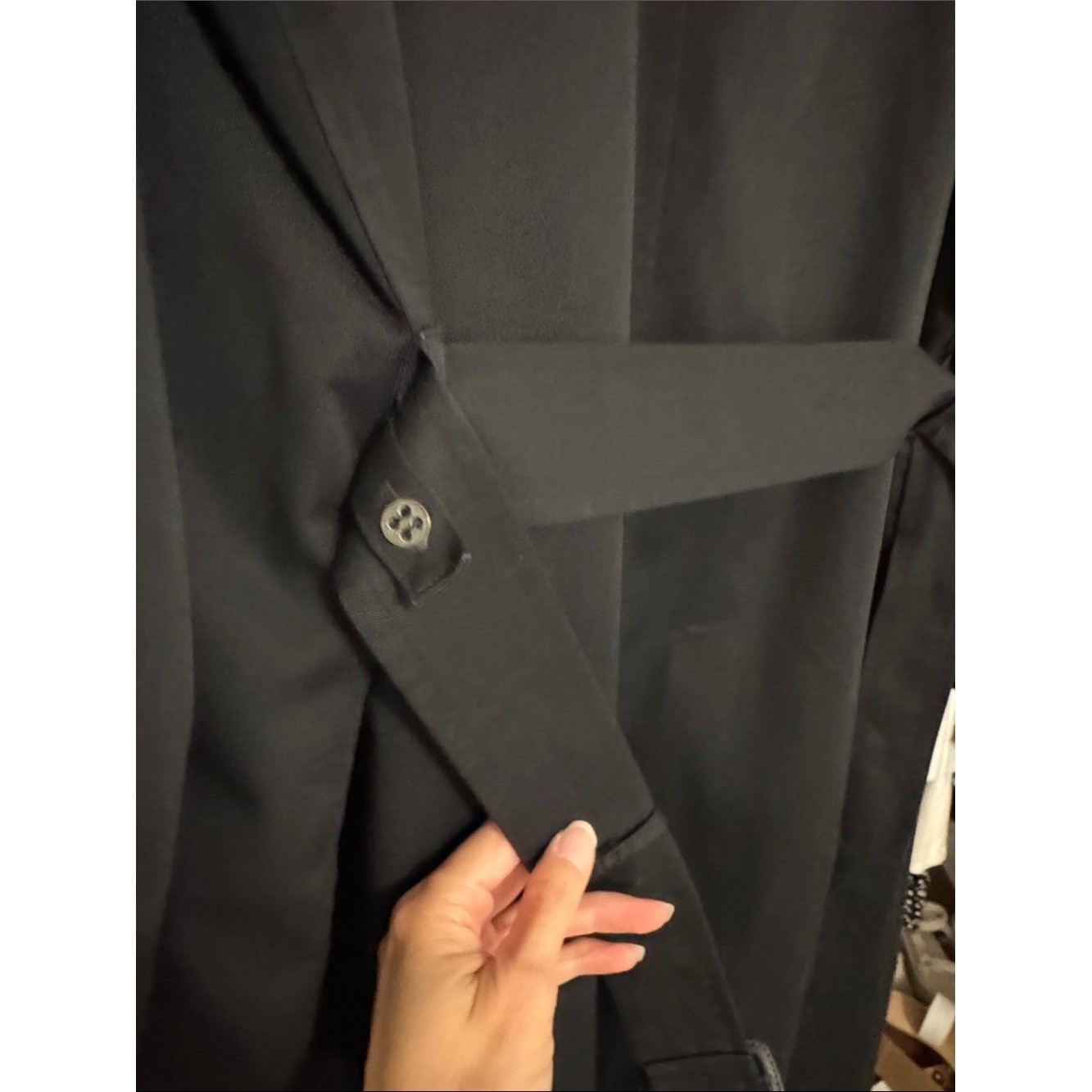 Vintage Black Double Breasted Belted Trench Coat Women’s Classic Long Coat