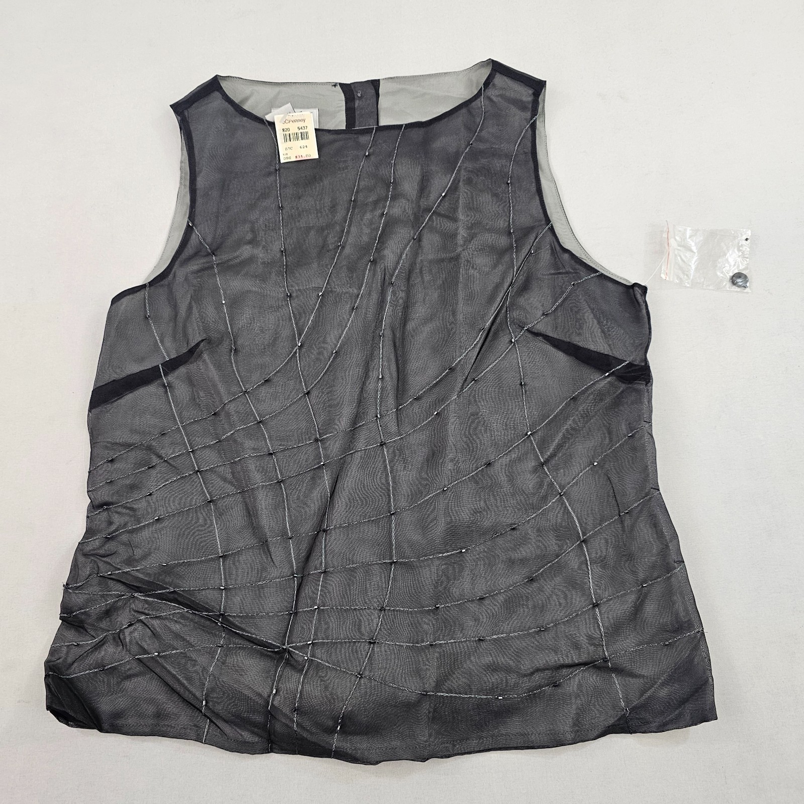 VINTAGE Jacqueline Ferrar top blouse 4 womens 100% silk silver black buttons