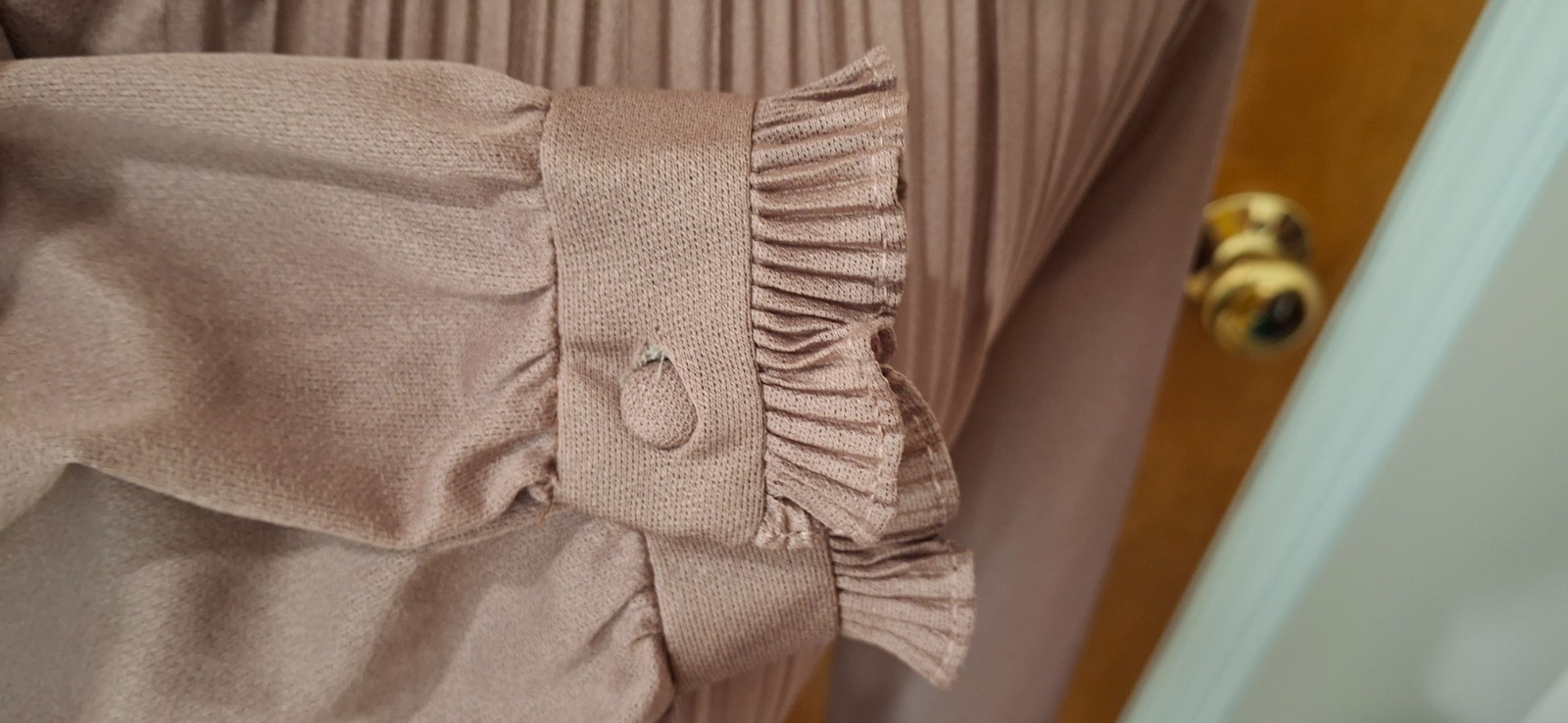 Hal Ferman Vintage Dress Pleated Mocha Brown Belt Flared Skirt Long Sleeve Sz 14