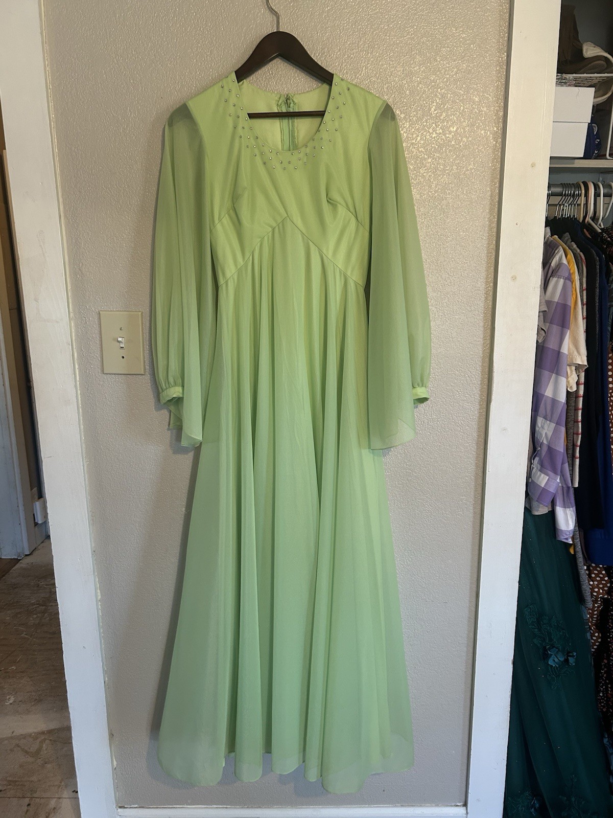 Vintage Mike Benet Mint Green Hostess Dress Formal 1970s Formal Medium Halloween