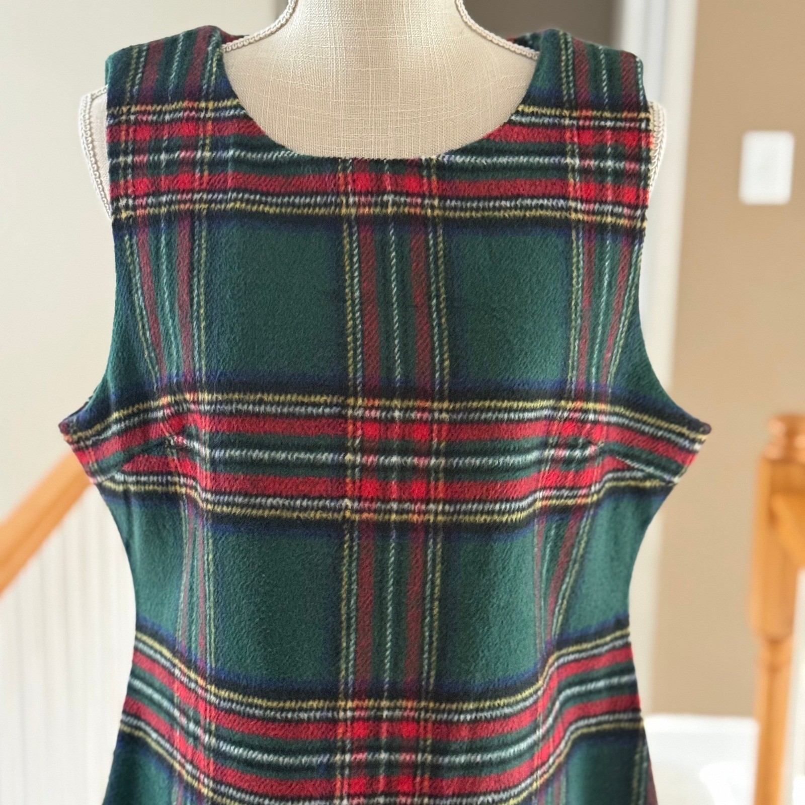 Plaid Sleeveless Shift Dress Tartan Holiday Preppy Mini Dress Red Green