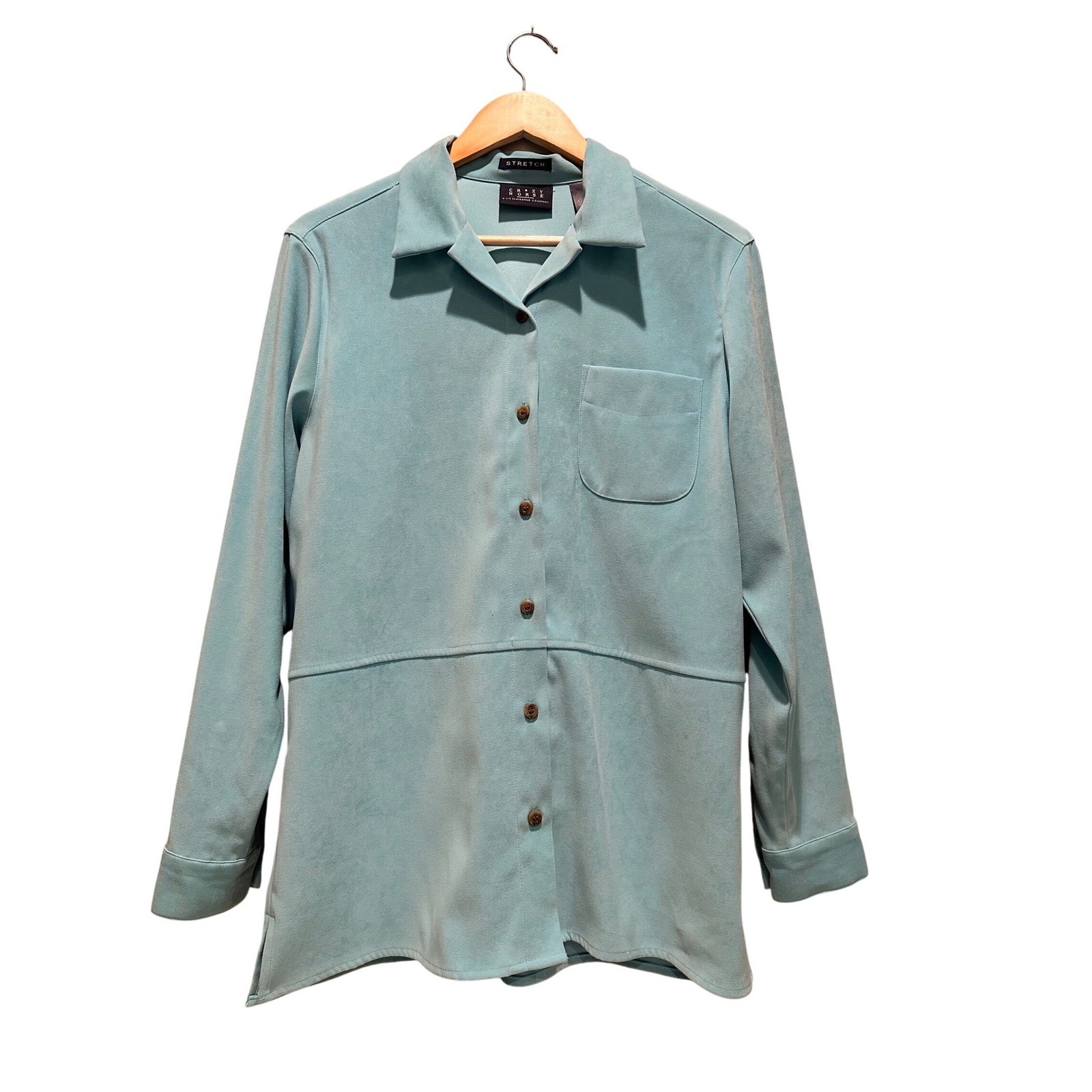 Crazy Horse Liz Claiborne Vintage Faux Suede Teal Button Down Shirt Size Medium