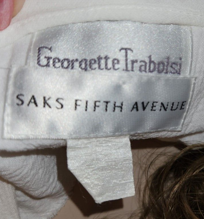 Vtg Georgette Trabolsi Saks Fifth Avenue White Crinkle Hostess Gown Robe Dress S