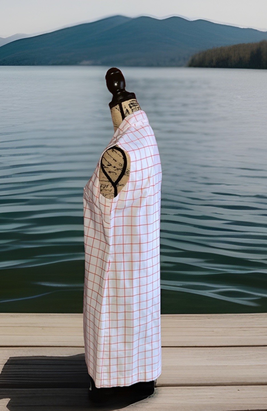 Vintage Retro Country Miss 1970’s Sleeveless White Cotton Orange Plaid Dress 16