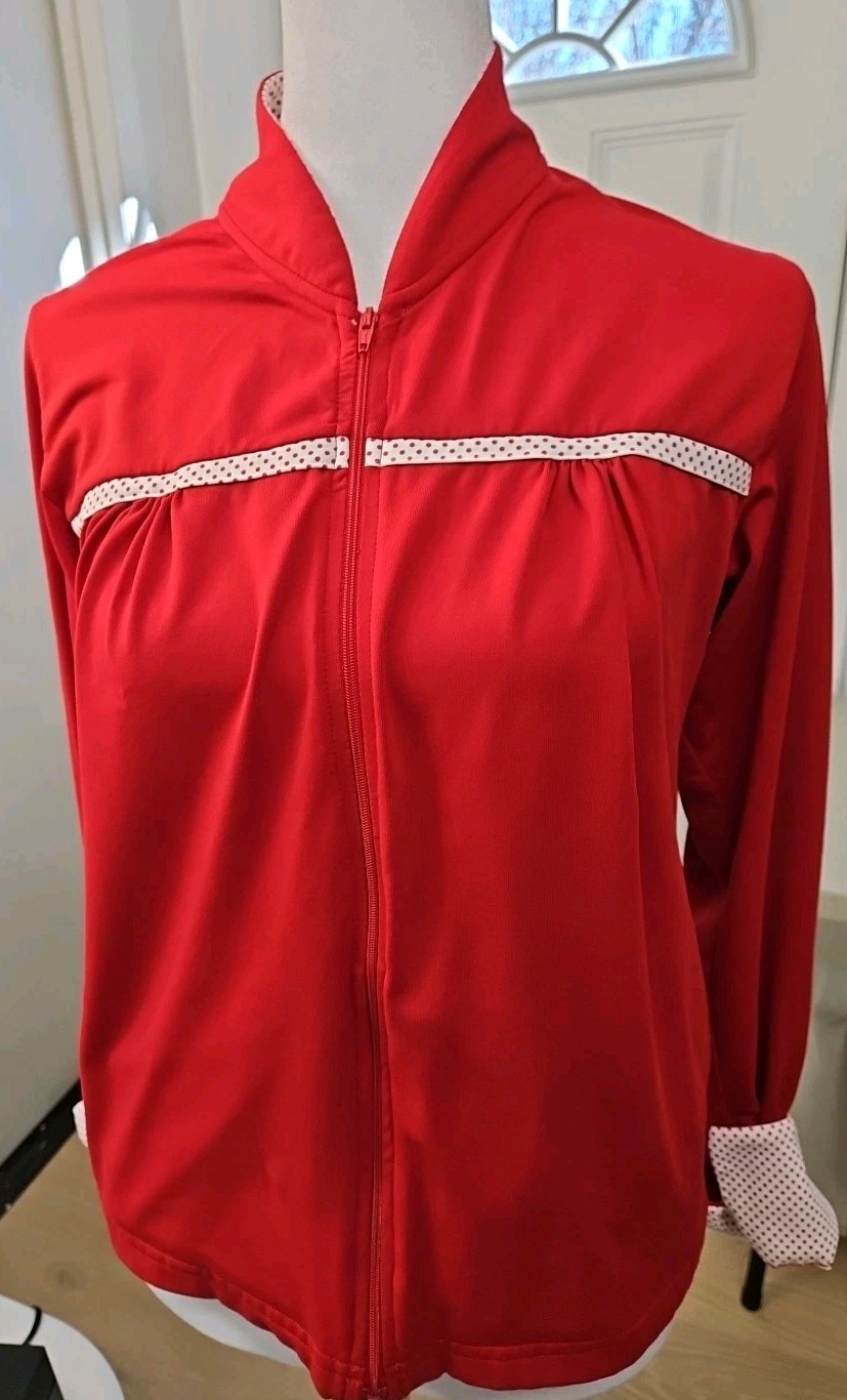Vintage Red White Track Jacket Size Medium W Polka Dots Lily’s Of Beverly Hills