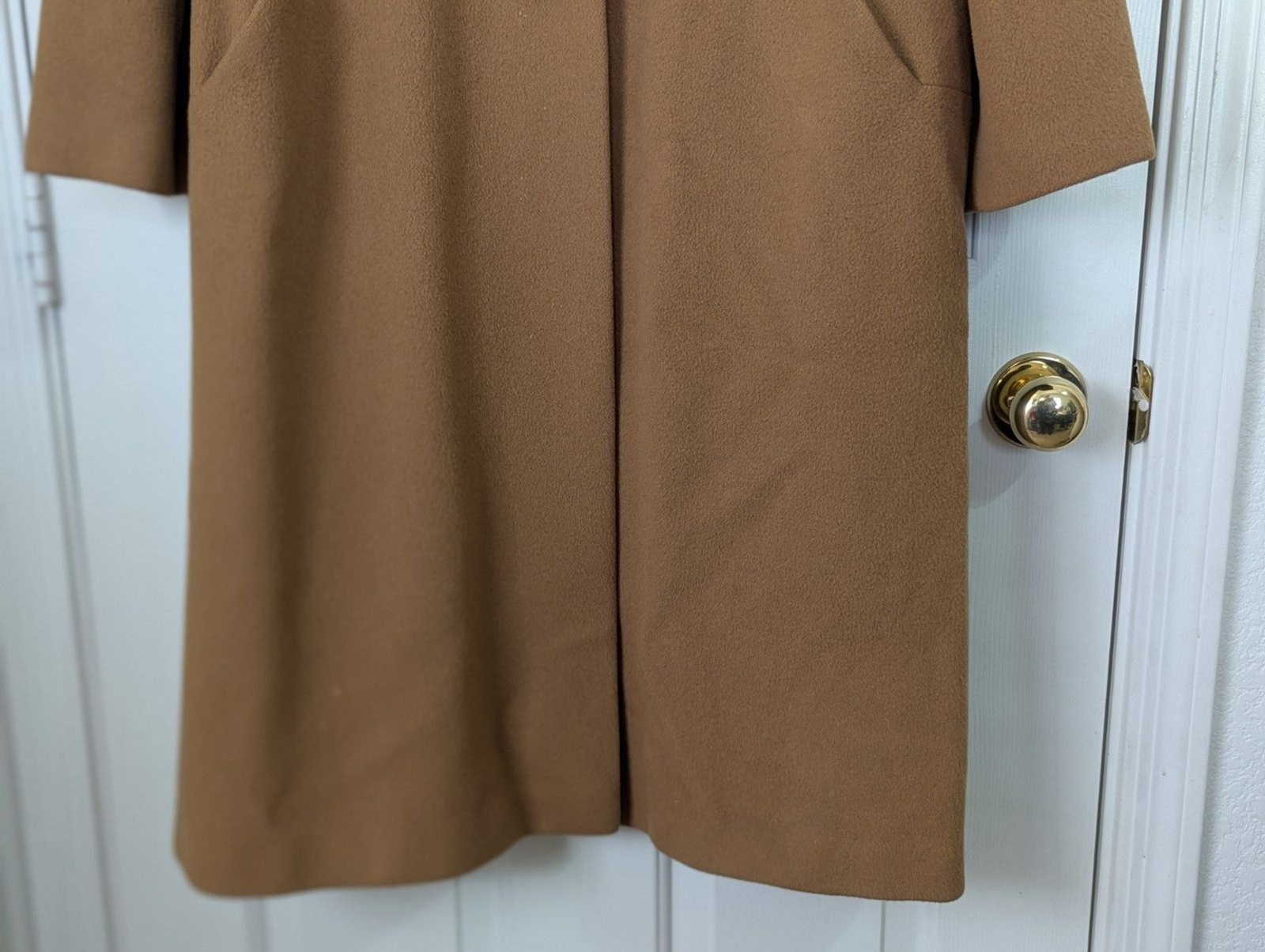 VTG 50s Chinese Cashmere Long Coat Fur Collar Womens XL Carmel Brown USA Made