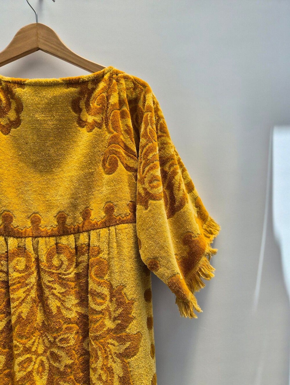 Robes of California Vintage 70s Terry Cloth Towel Dress Small Gold Boho Caftan