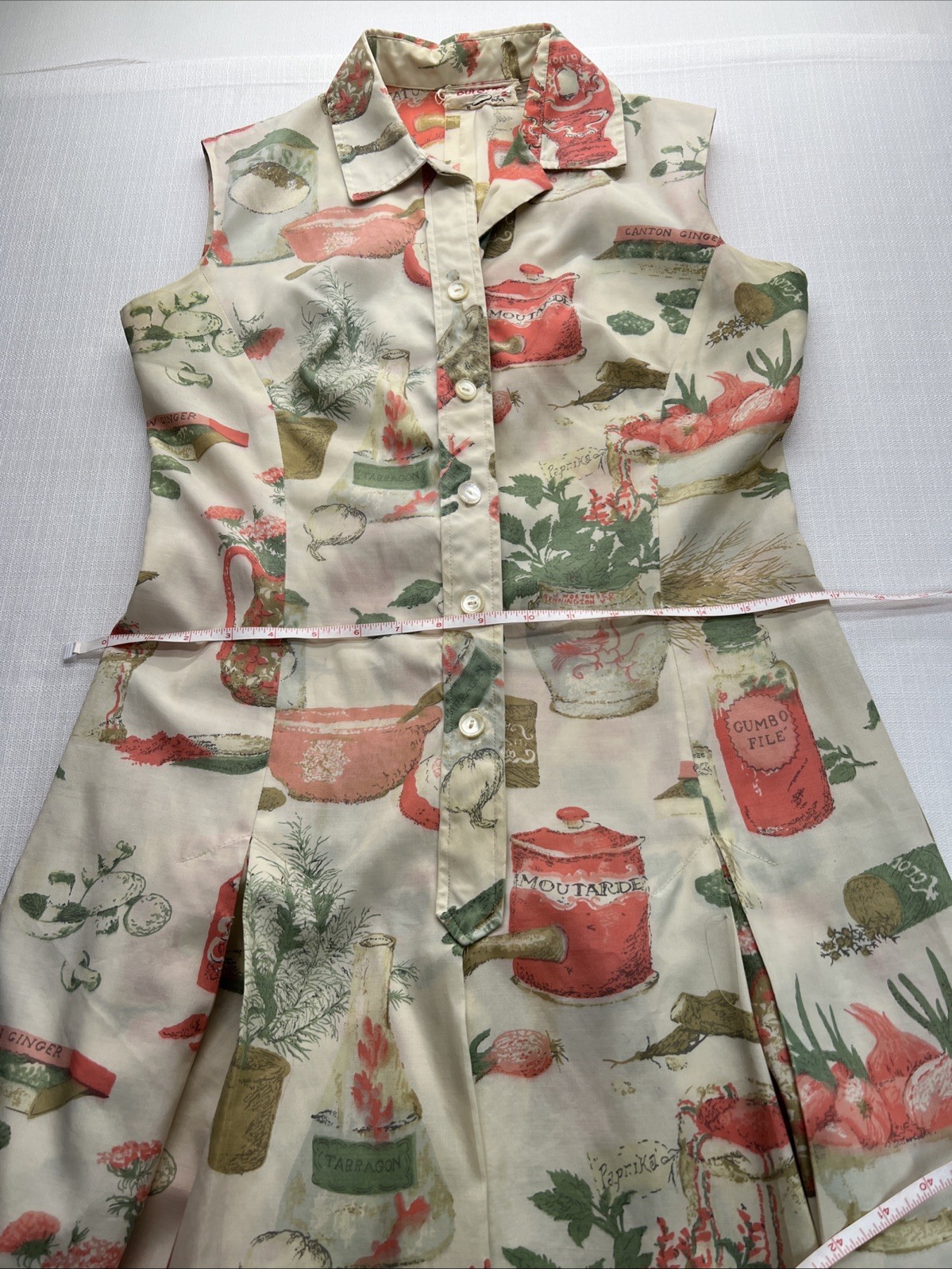 1950’s Rare Serbin Doulottes (Culottes) Pleated Novelty Print Sleeveless Dress
