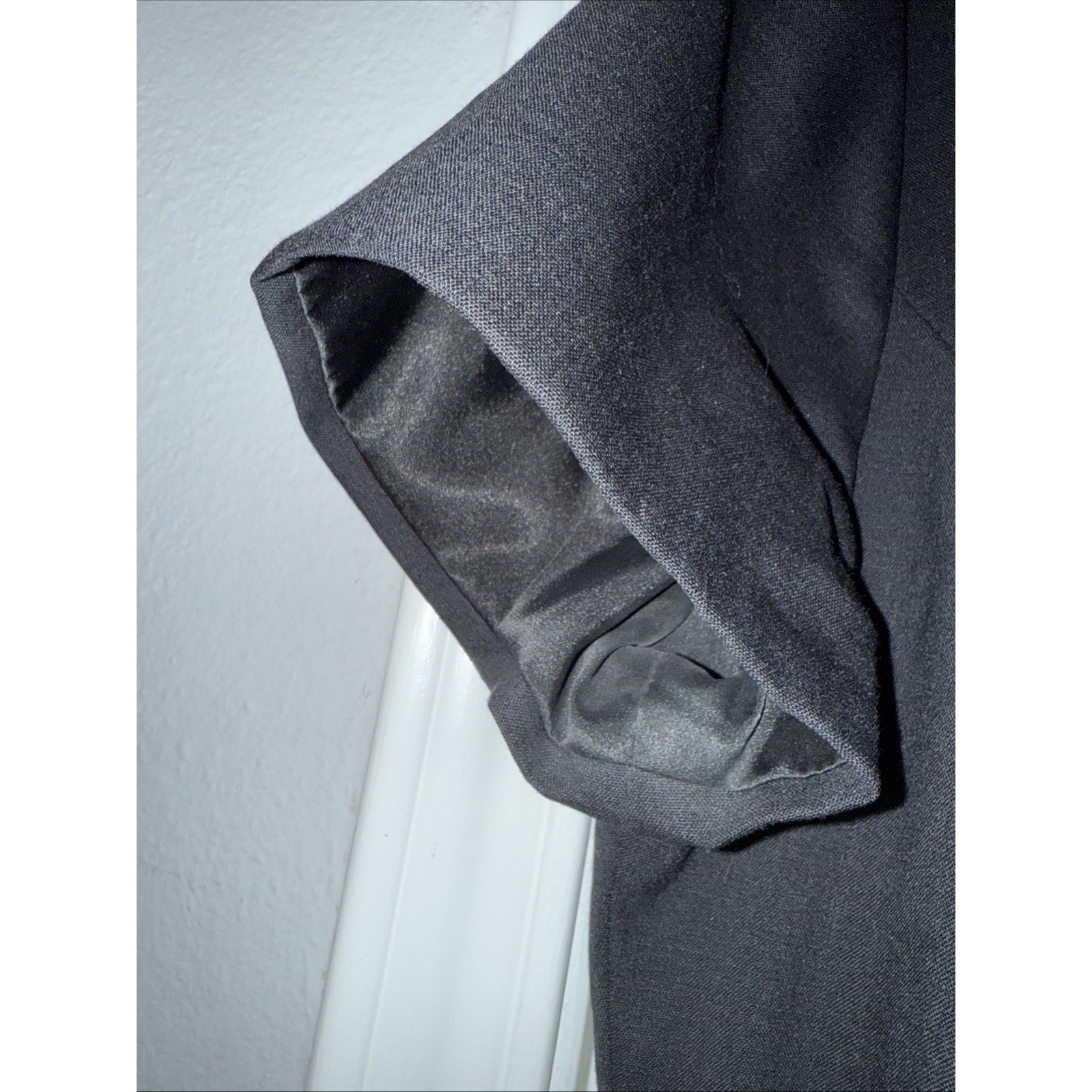 Neiman Marcus 100% Wool Charcoal Gray Dress Vintage Sheath Size 16 Midi Tie