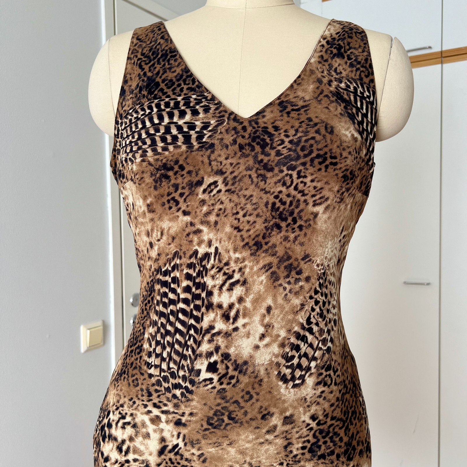 90s Leopard Print Midi Slip Dress Asymmetrical Hem Fairycore Bias Cut Slinky 44