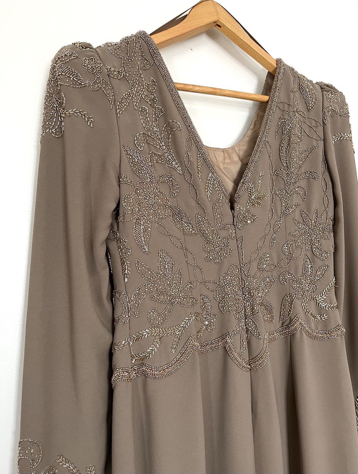 Vintage Taupe Mother Of The Bride Evening Gown Beaded