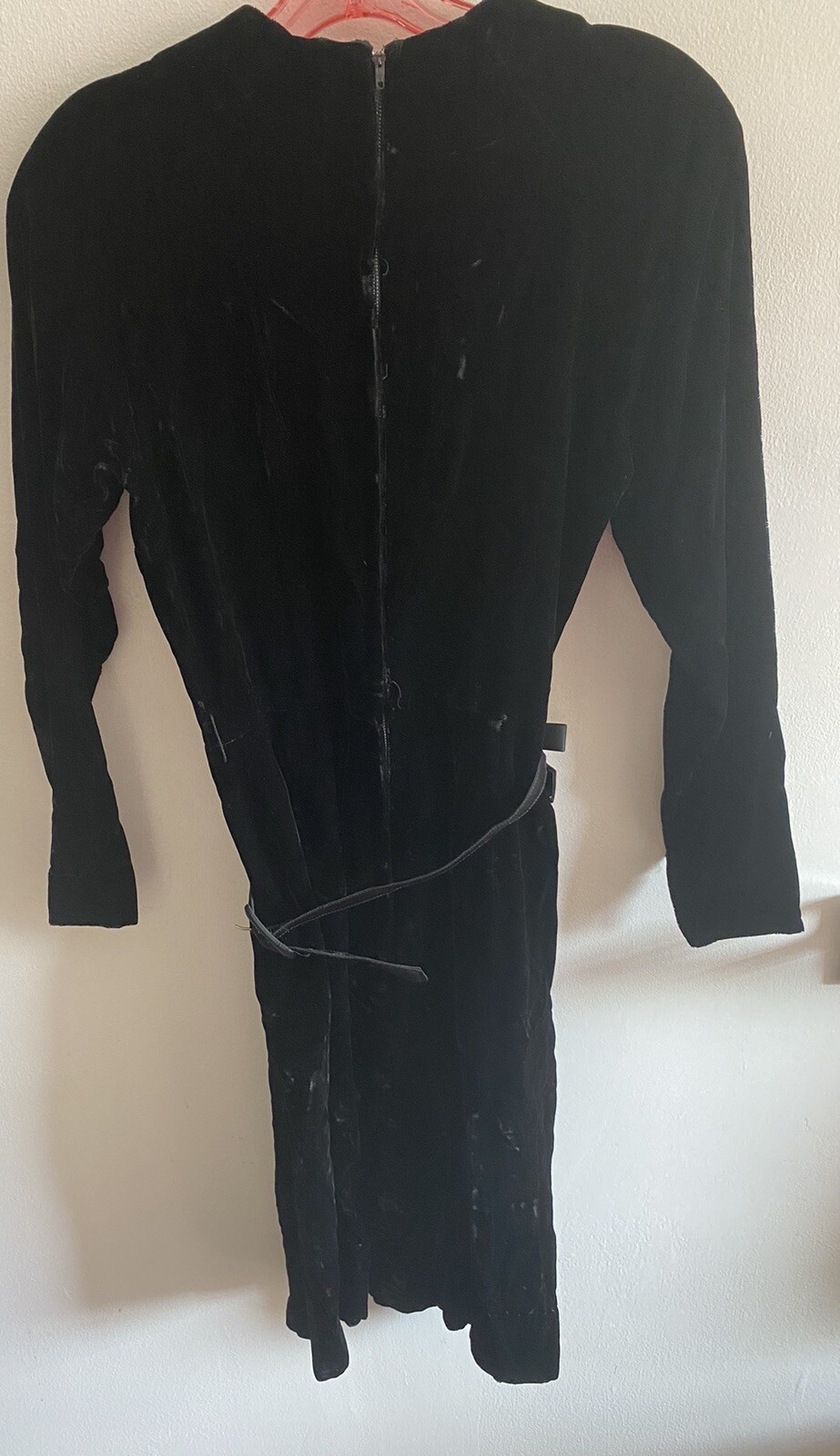 Vintage Parade New York Dress Black Velvet Long Sleeves Bow Belt SZ XS Chest 30”
