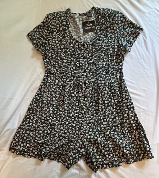 BRETT ALIXANDER Vintage 80s NWT Women’s Size 16 Black Flowered Button Up Romper