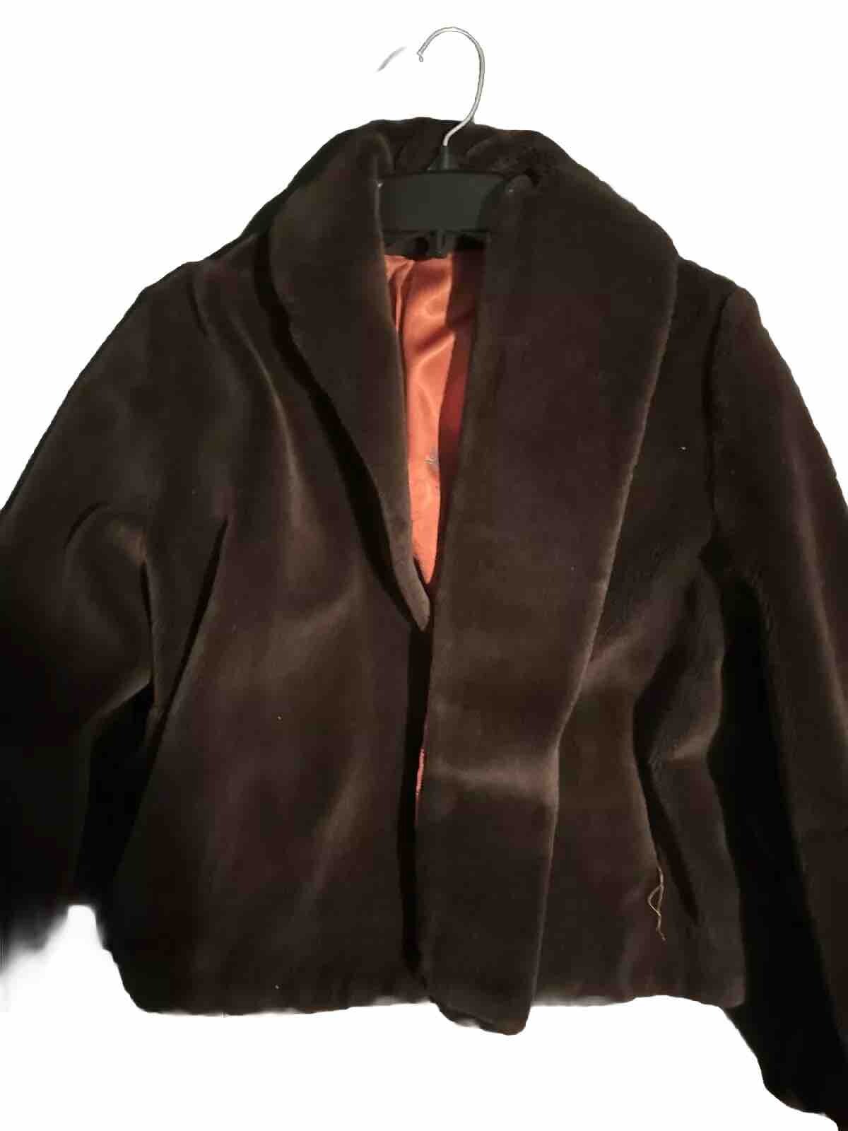 VTG 50s 60s La France Lido Faux Fur Swing Coat Cropped Orlon Dynel Pockets L/XL