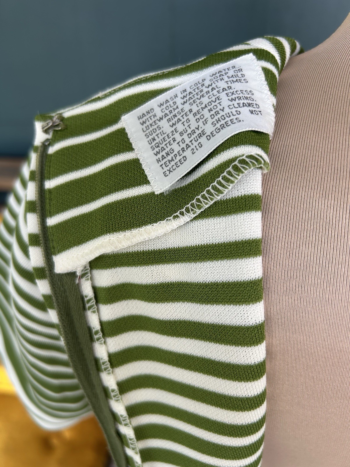 Vintage 60s Dress Avocado Green Striped Nardis Of Dallas Mod Preppy Mad Men