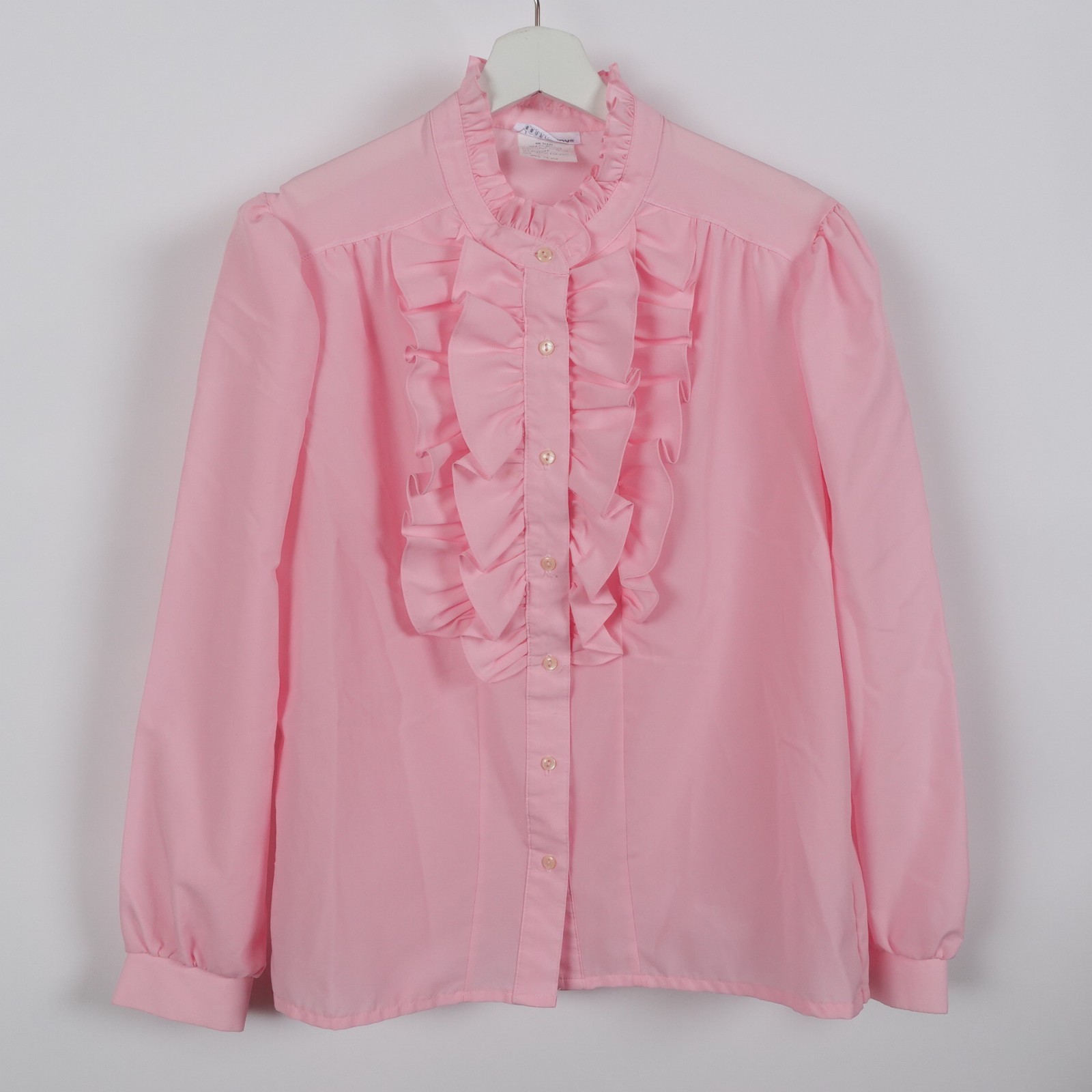 Vintage Donn Kenny Womens Large Ruffle Long Sleeve Button Modest Granny Pink