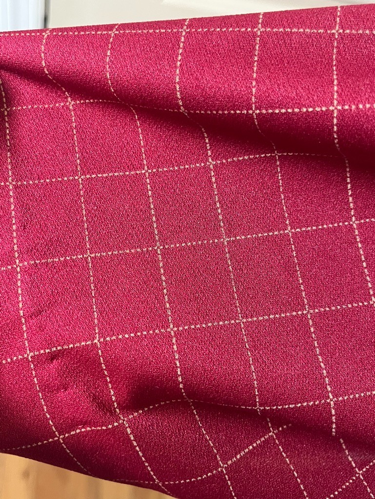 Vintage Handmade Houndstooth Ruffle Neck Dress Red 22 Festive Holiday Preppy Mod