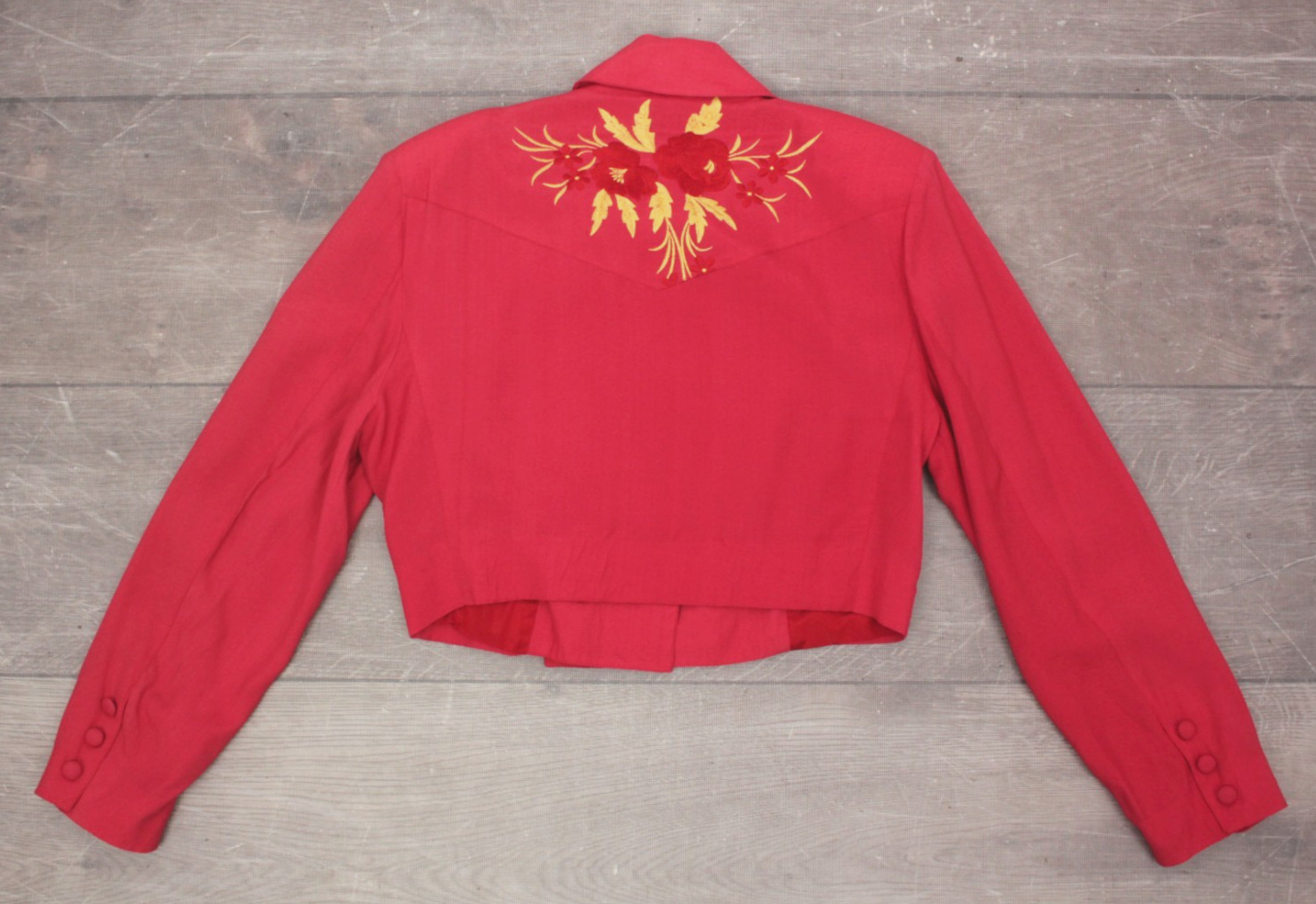 VTG Womens 90s 2 Pc Coral Red Embroidered Rayon Top & Skirt Dress Set XS/S 1990s