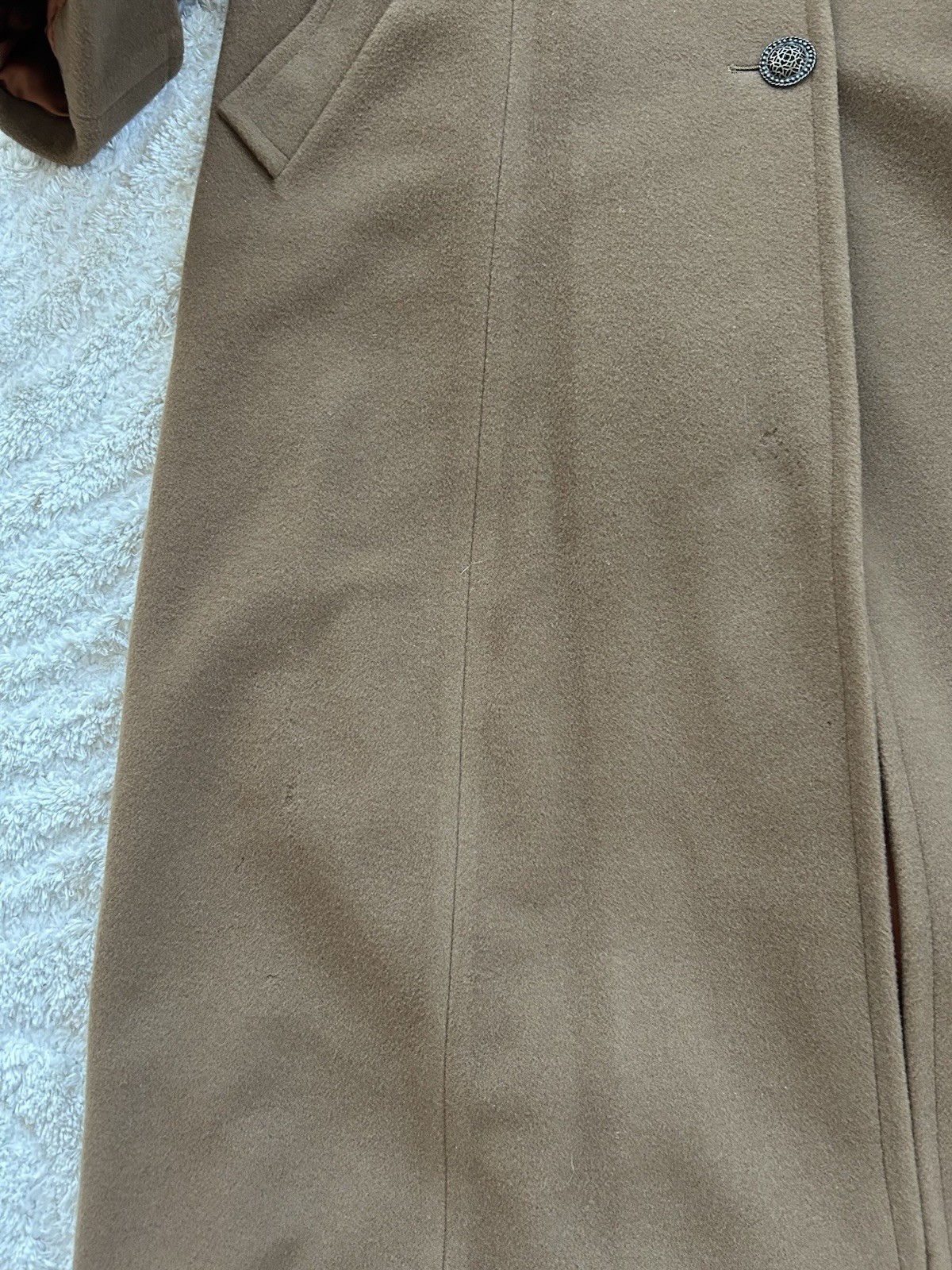 Nina Ricci Vintage 80s Camel Wool and Cashmere Blend Coat With Plush Collar