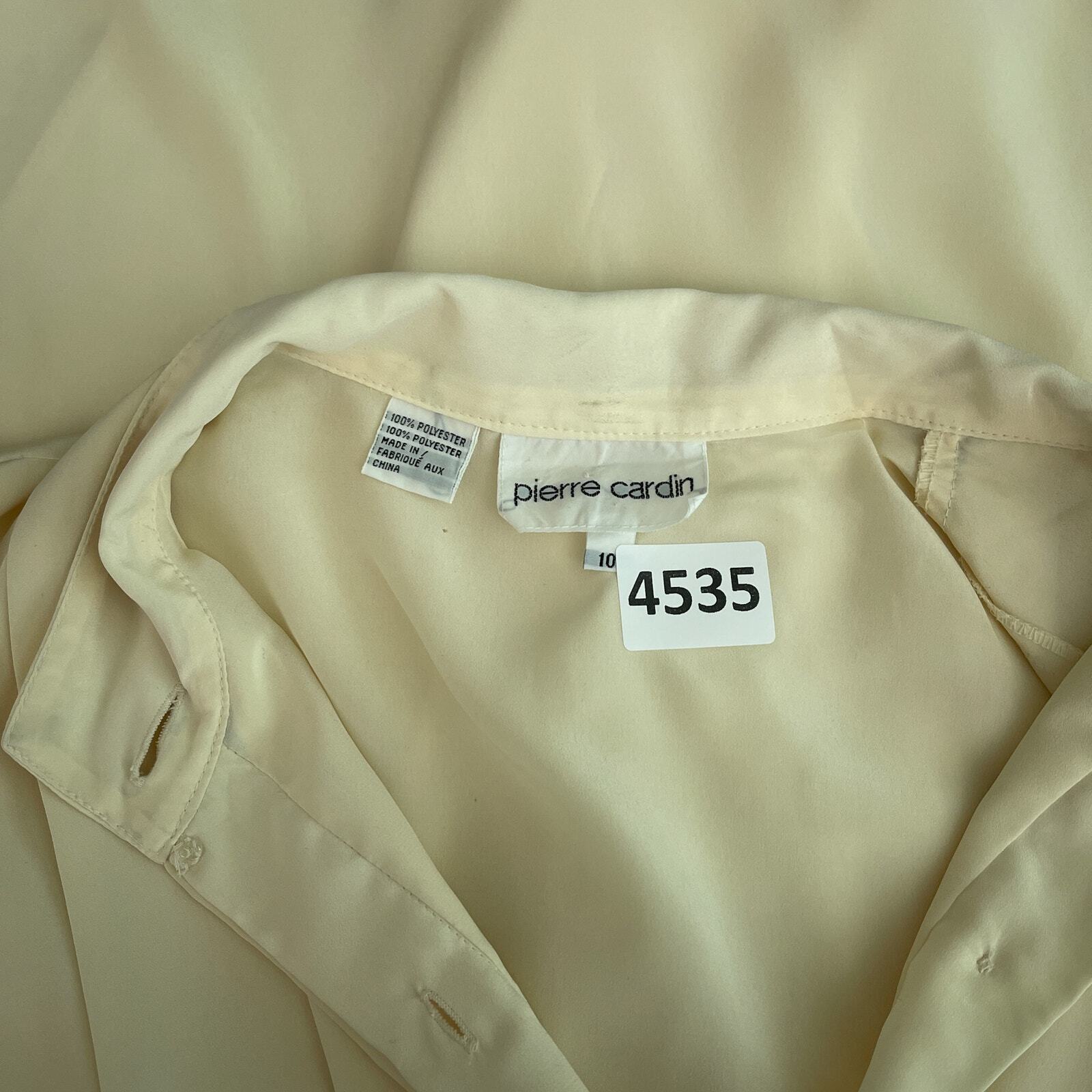 Pierre Cardin Vtg Top Women 10 Cream Button Up Shirt Ruffle Pleat Secretary