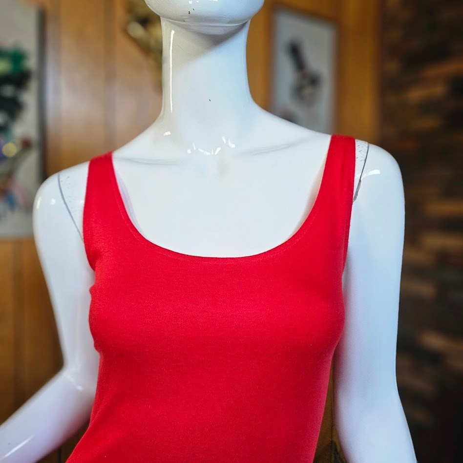Vintage 80s New Wave Punk Cherry Red Tiered Ruffle Skirt Tank Top Day Dress M