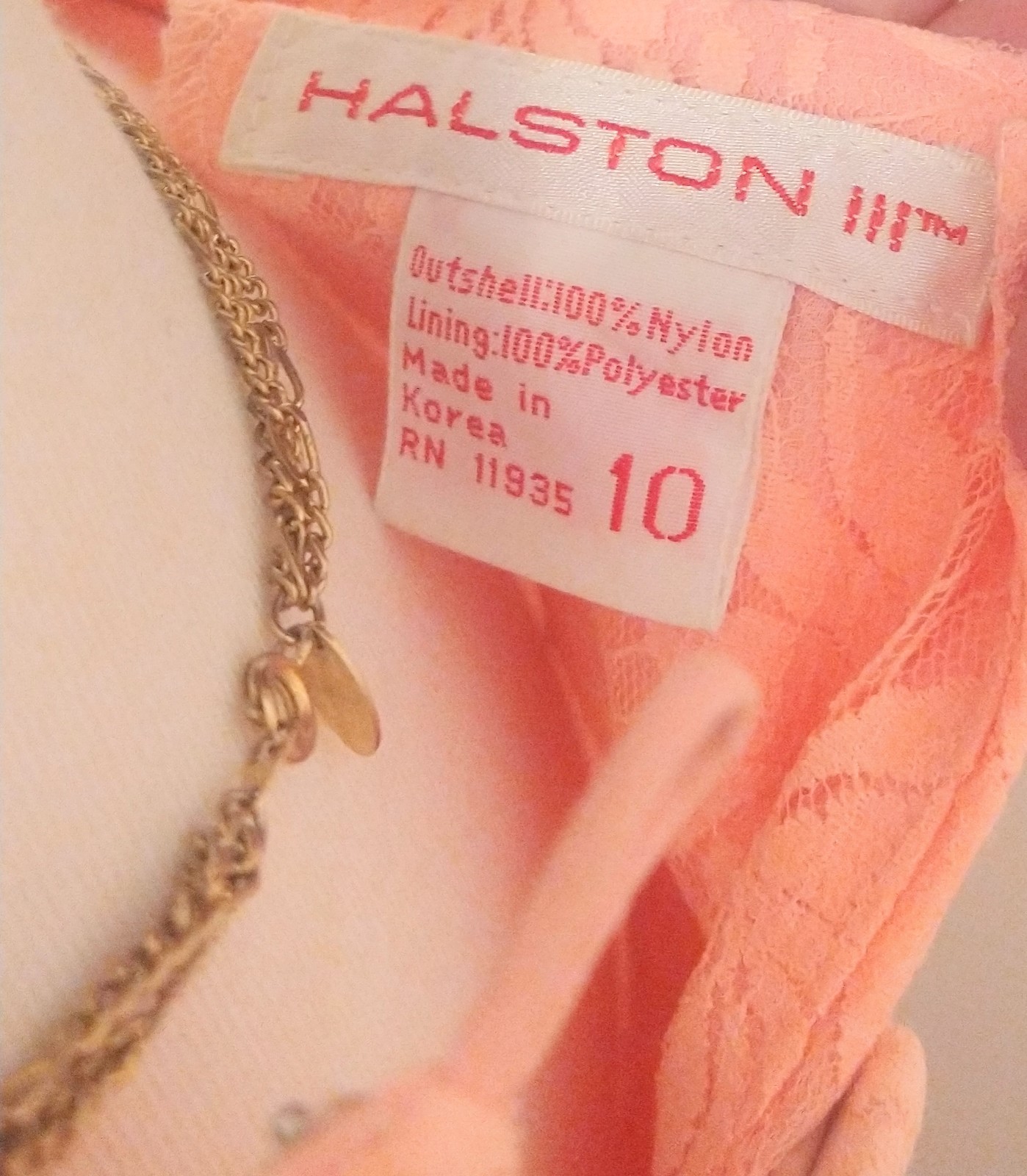 HALSTON III PEACH LACE DRESS VINTAGE 80s NWT
