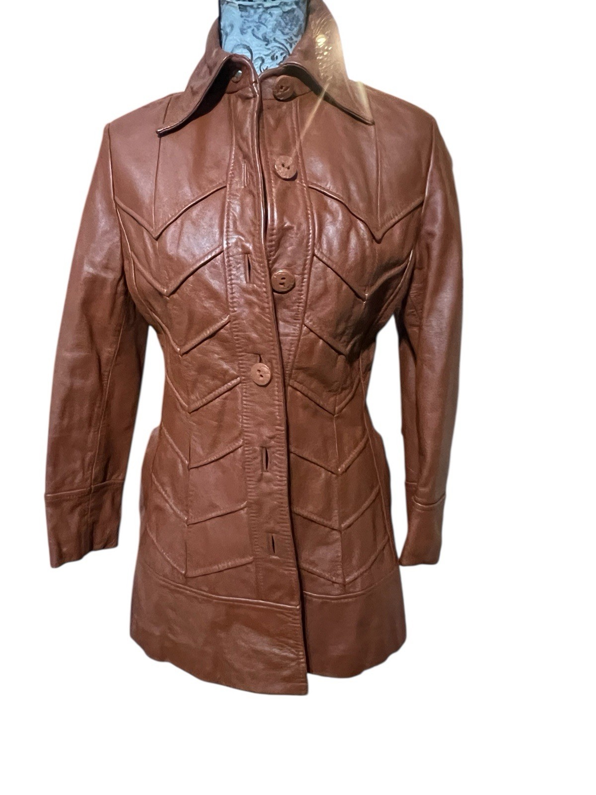 Vtg 1970s Montgomery Ward Shirt Jacket The Tanner women’s sz 9/10 Brown Leather