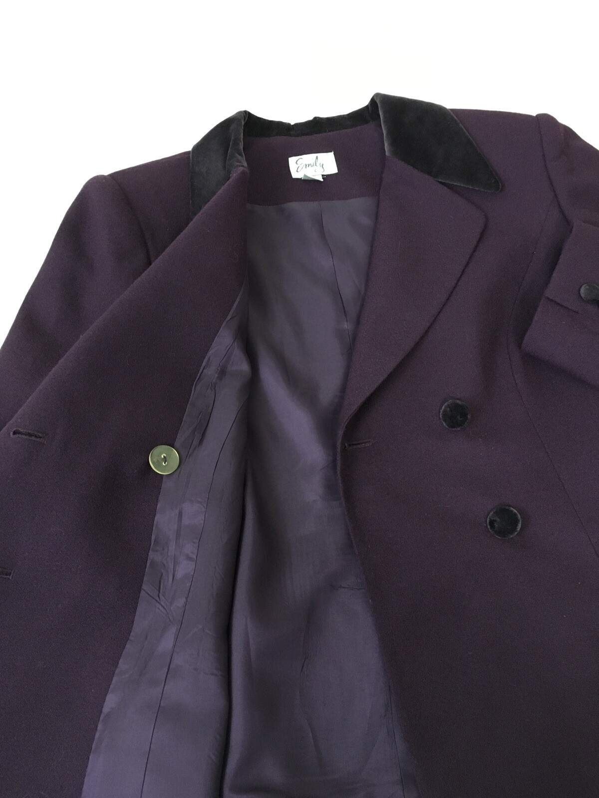 Vintage EMILY 100%Wool StretchWaist Pencil Skirt Jacket Velvet Collar Woman’s 12